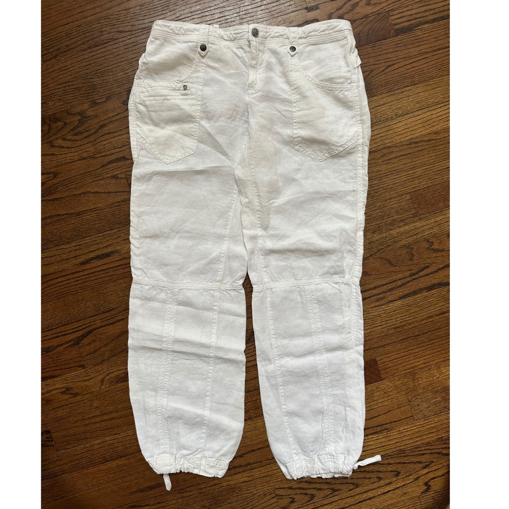 Athleta Womens White Linen Button Up Jogger Pants Size 12 Long
